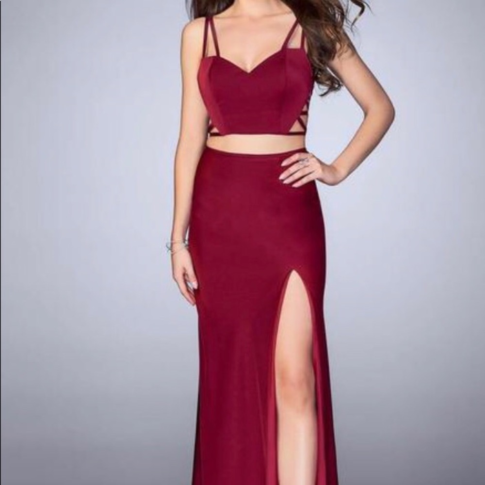 Burgundy La Femme Two Piece Prom Dress